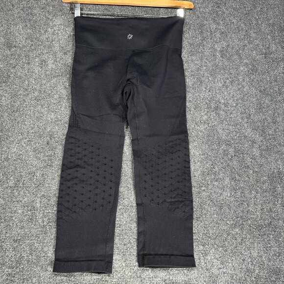 Athleta Pants Womens Small Power Thru Mesh Capri Leggings Black Stretch Yoga - Picture 5 of 7